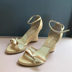 Vintage Dior Tan and Ivory Braided Wedges